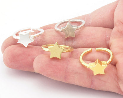 Star Brushed Edge Ring Base Adjustable (5US) Ring Blank Raw Brass - Shiny - Antique silver - Shiny Gold plated (11x10mm blank) OZ4721