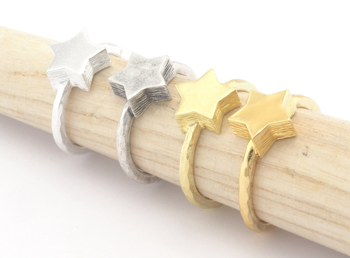 Star Brushed Edge Ring Base Adjustable (5US) Ring Blank Raw Brass - Shiny - Antique silver - Shiny Gold plated (11x10mm blank) OZ4721