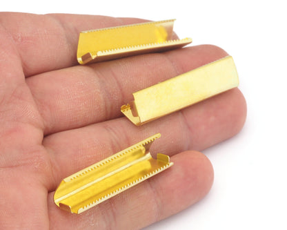 Ribbon Crimp Ends cap, 10x40mm Raw Brass Ribbon Crimp Ends, Raw Brass Ribbon Crimp End, Findings 769