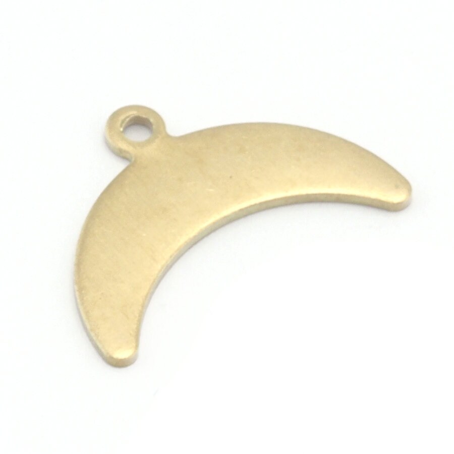 Crescent Moon optional hole 15x12.2mm raw brass pendant Findings Charms S223