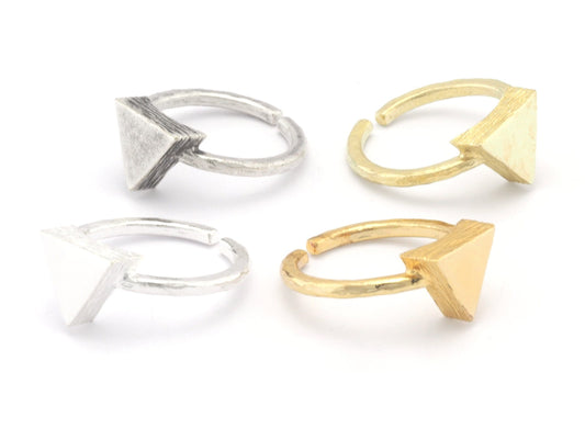 Triangle Brushed Edge Ring Base Adjustable(5US) Ring Blank Raw Brass - Shiny - Antique silver - Shiny Gold plated (12x10mm blank) OZ4724