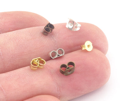 Stud Earring backs, Earring Findings, Replacement backs nuts, stopper, butterfly Brass or Plated - making earrings 6x4mm 4705