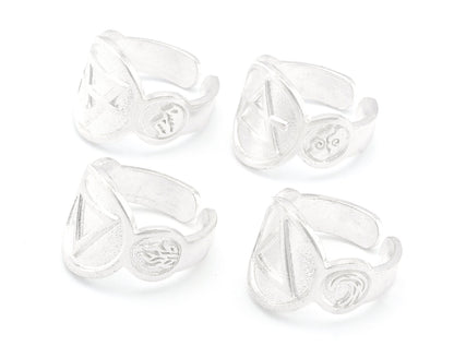 Four Elements Symbols Embossment Ring Adjustable Shiny Silver Plated Brass (6 - 10 US inner size) 4667 -68-69-70