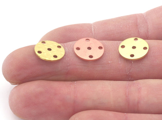 Coin Round Disc 12mm 5 Hole Connector Stamping blank tag shape finding Raw Brass, Hammered Brass, Raw Copper OZ4707-70