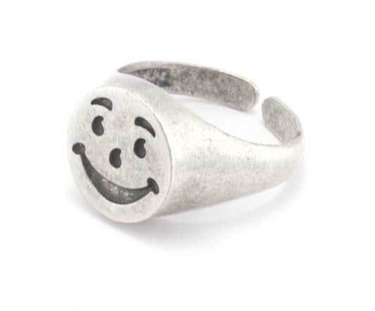 Smile Face Ring Adjustable Antique Silver Plated Brass (7 - 9US inner size) 4395