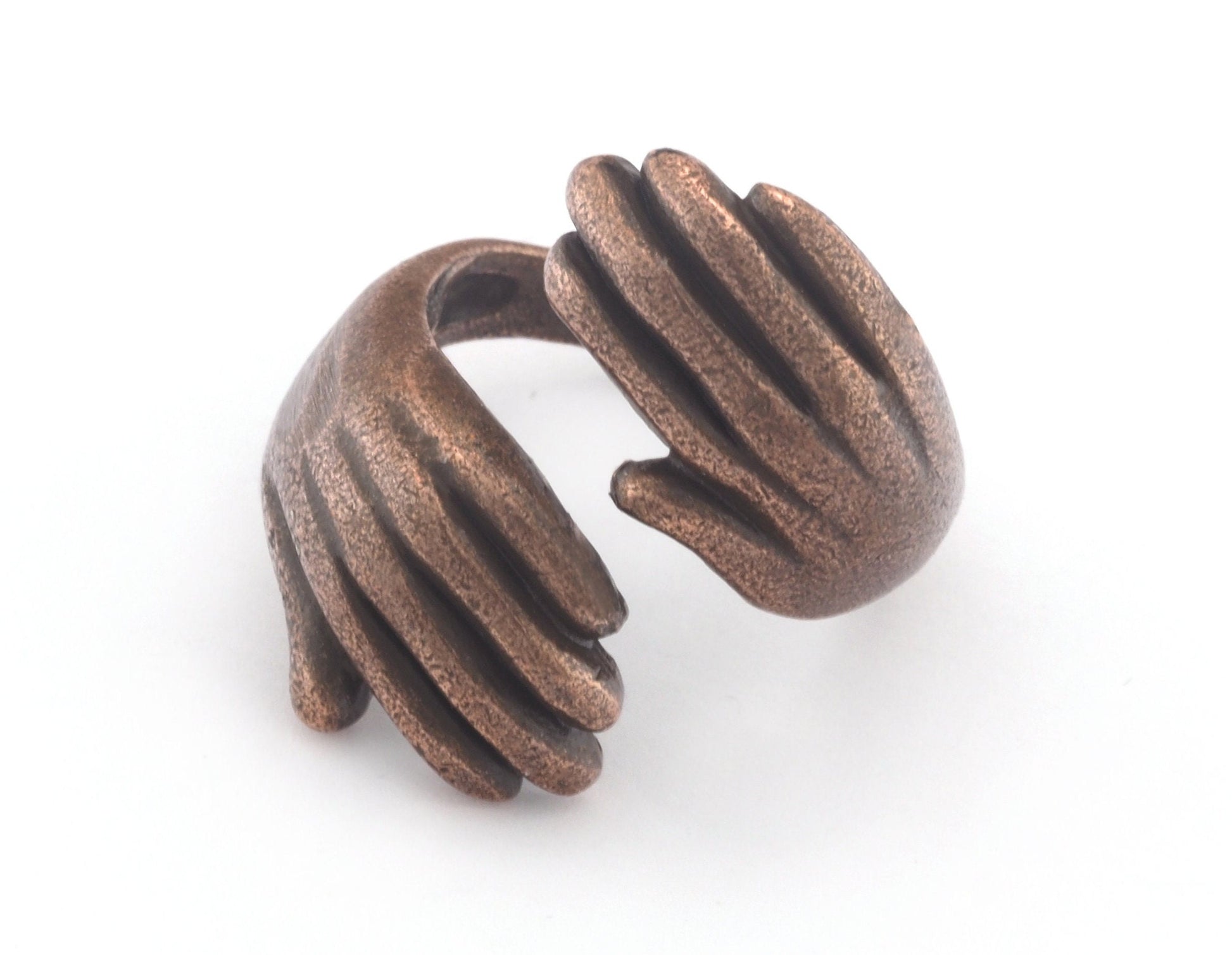 Hands Statement Adjustable Ring Antique Copper plated brass (18mm 8US - 9US inner size) Oz4007