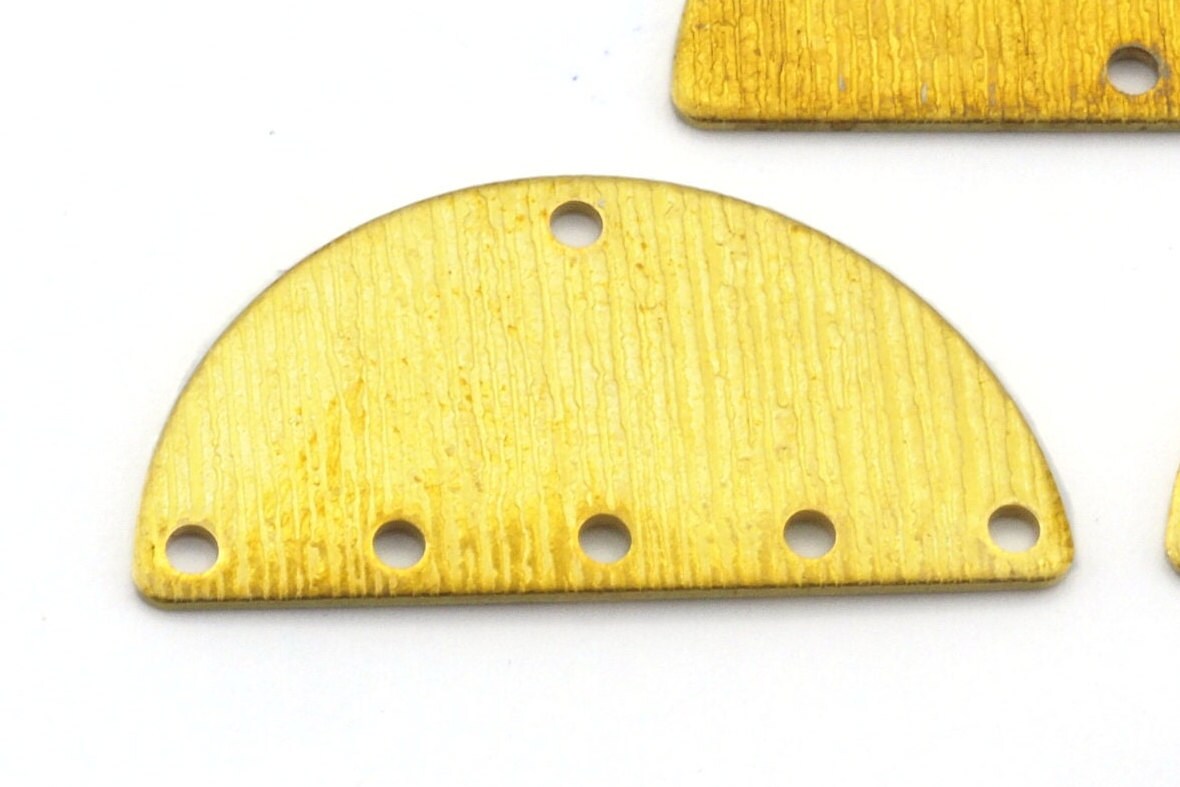 Brushed brass semi circle blanks half moon shape 10 hole 30x15x0.8mm raw pendant (1.6mm 14 gauge hole) SCS 4712-232