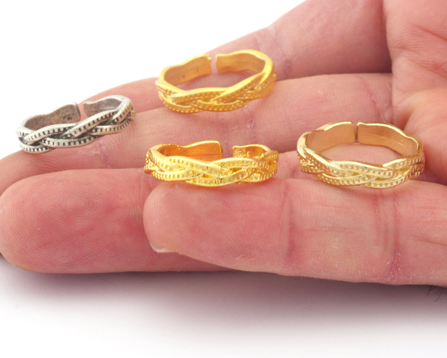 Minimalist Band Textured Adjustable Ring Raw Brass - Shiny Silver - Antique Silver - Matte Gold - Shiny Gold (17.5mm 7US size) OZ3857