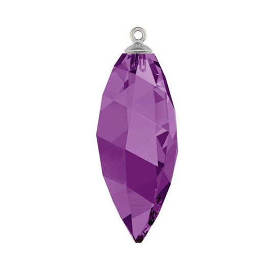 Swirl drop pendant 6541 Swarovski® amethyst (204) (half hole) with classic gunmetal plating cap 34.5mm