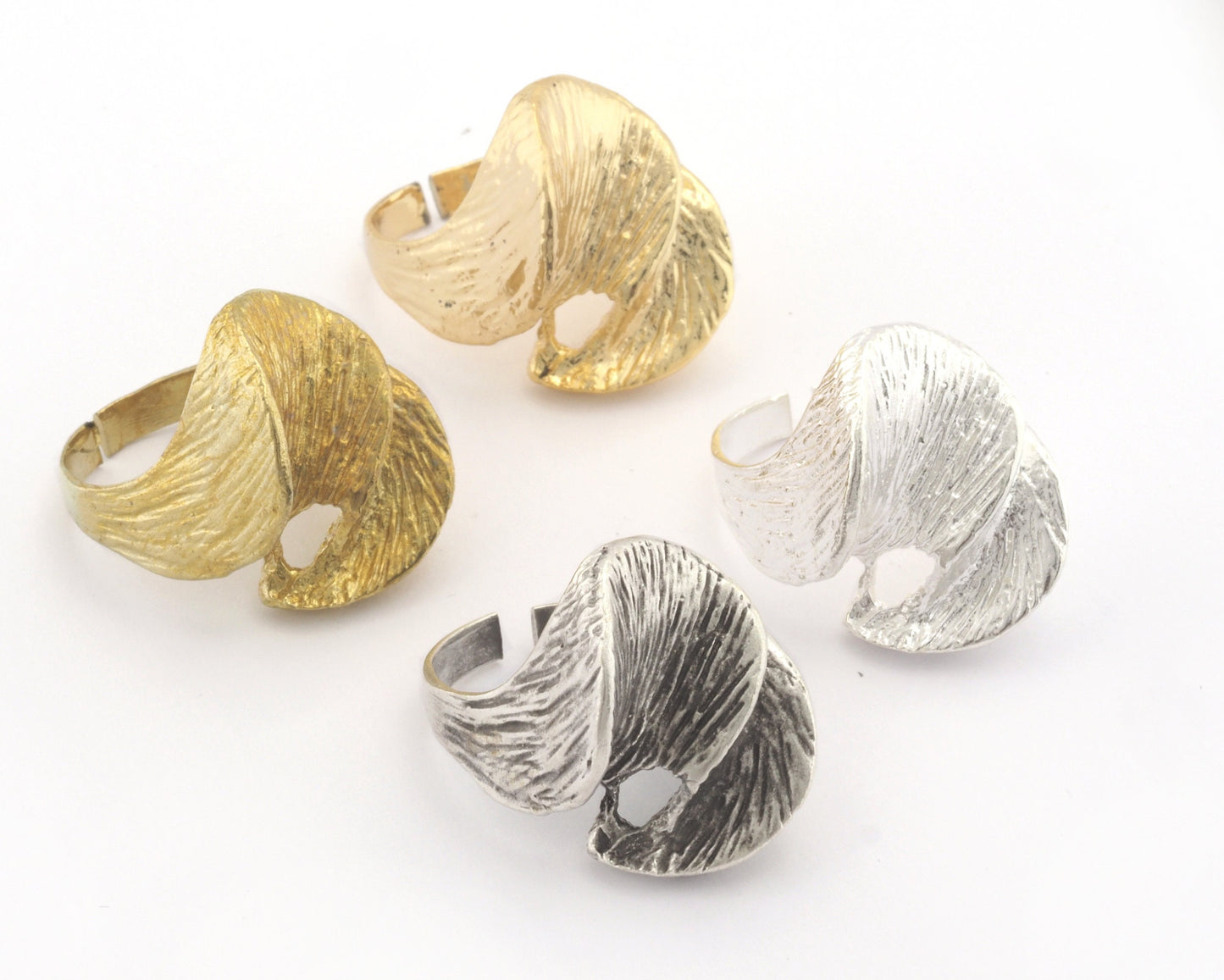 Wavy Leaf flower Ring Raw brass, Antique Silver, Shiny silver, Shiny gold plated (17.5mm 7US inner size) 4393