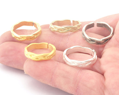 Minimalist Band Textured Adjustable Ring Raw Brass - Shiny Silver - Antique Silver - Matte Gold - Shiny Gold (17.5mm 7US size) OZ3857