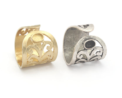 Plant Leaf Ring Adjustable Ring Bezel Blank - Raw brass - Antique Silver Plated (19mm 9US inner size - Adjustable ) OZ2709