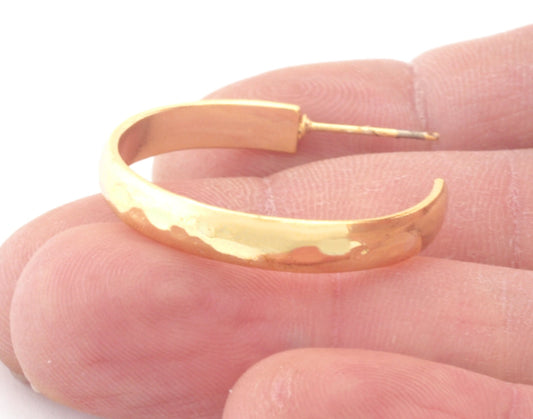 Hoop round earrings stud base Shiny gold tone lacquer plated brass round earring Posts, 30mm OZ4269