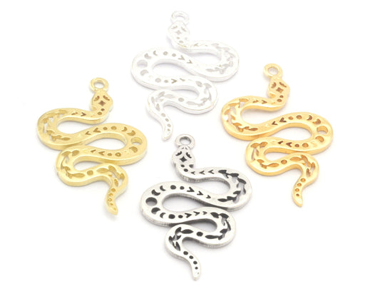 Snake Charms Pendant Raw Brass - Shiny Silver - Antique silver - Shiny gold Plated 32x21mm 1.5mm thickness Charms 4700-200