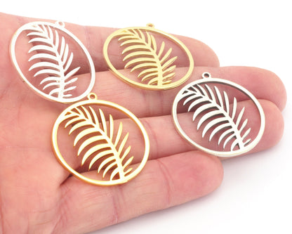 Palm Leaf Charms Pendant Raw Brass - Shiny Silver - Antique silver - Shiny gold Plated 32x30mm 1.5mm thickness Charms OZ4699-350