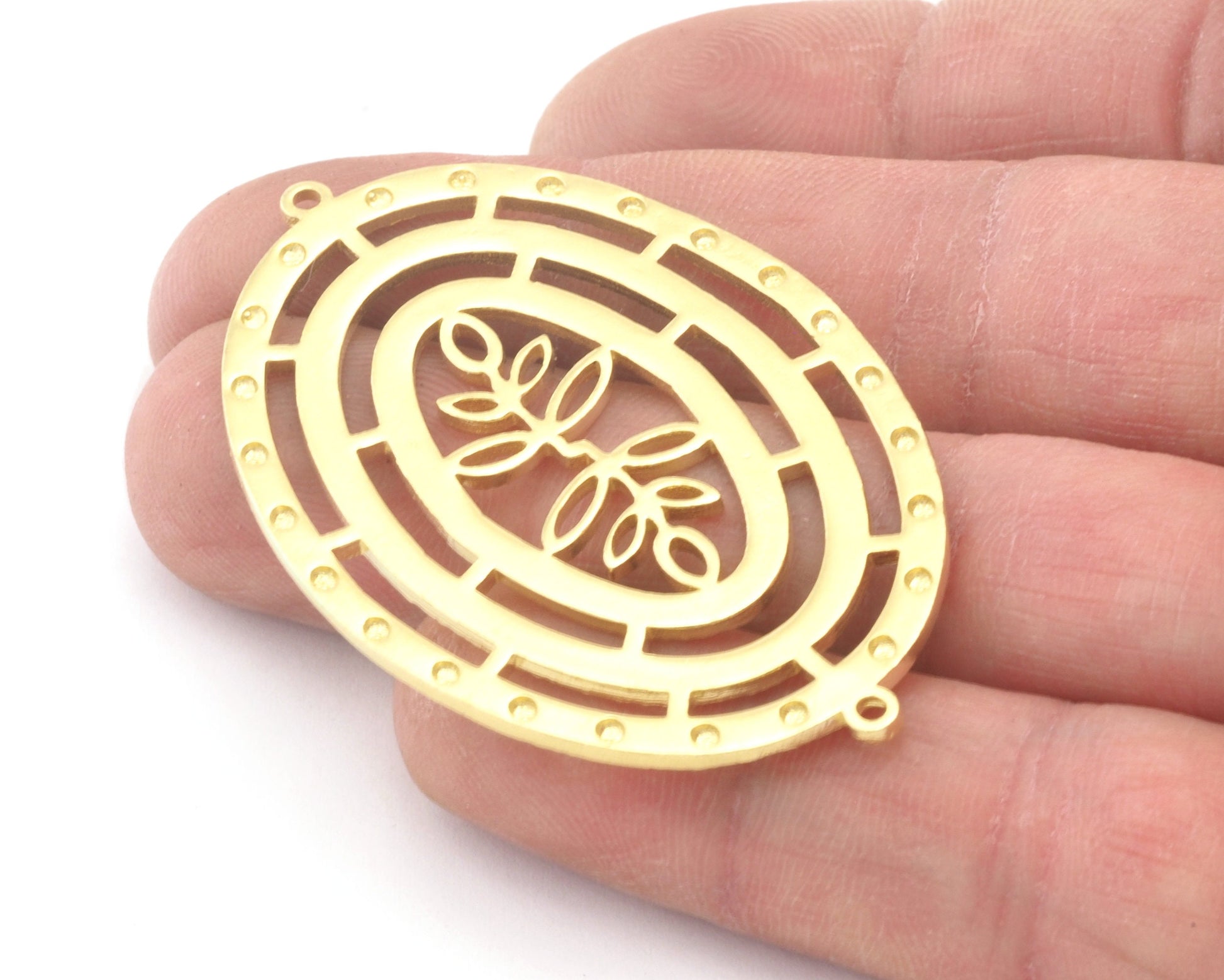 Flower Branch Oval Connector Charms Pendant Brass 53x35mm 1.5mm thickness Raw Brass - Shiny Gold - Shiny silver - Antique Silver OZ4730-900