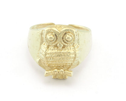 Owl Bird Signet Adjustable Ring Raw brass (10US - 13US inner size) OZ4736
