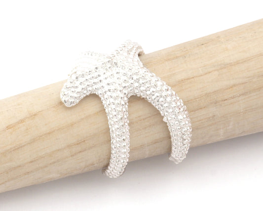 Starfish Adjustable Ring Shiny Silver Plated brass (18mm 8US inner size) OZ3065