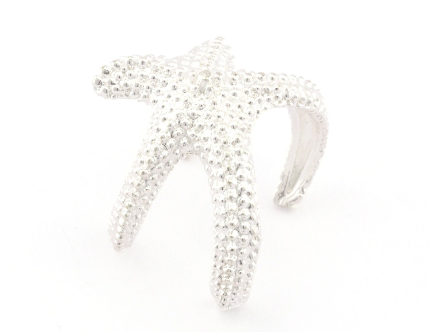 Starfish Adjustable Ring Shiny Silver Plated brass (18mm 8US inner size) OZ3065