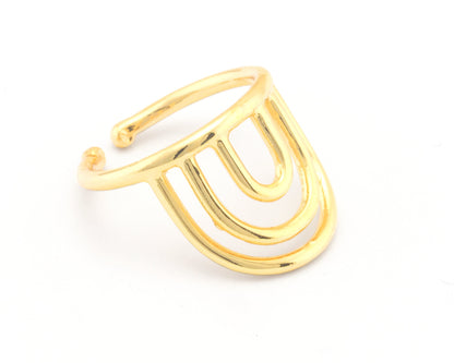 Curved Rainbow Statement Ring Adjustable Shiny gold plated brass (7-9US inner size - Adjustable ) OZ4302 17mm