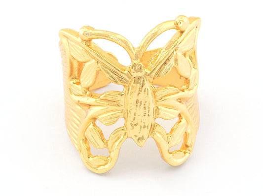 Butterfly Adjustable Ring Shiny gold plated brass (17.5mm 7US inner size) OZ1829