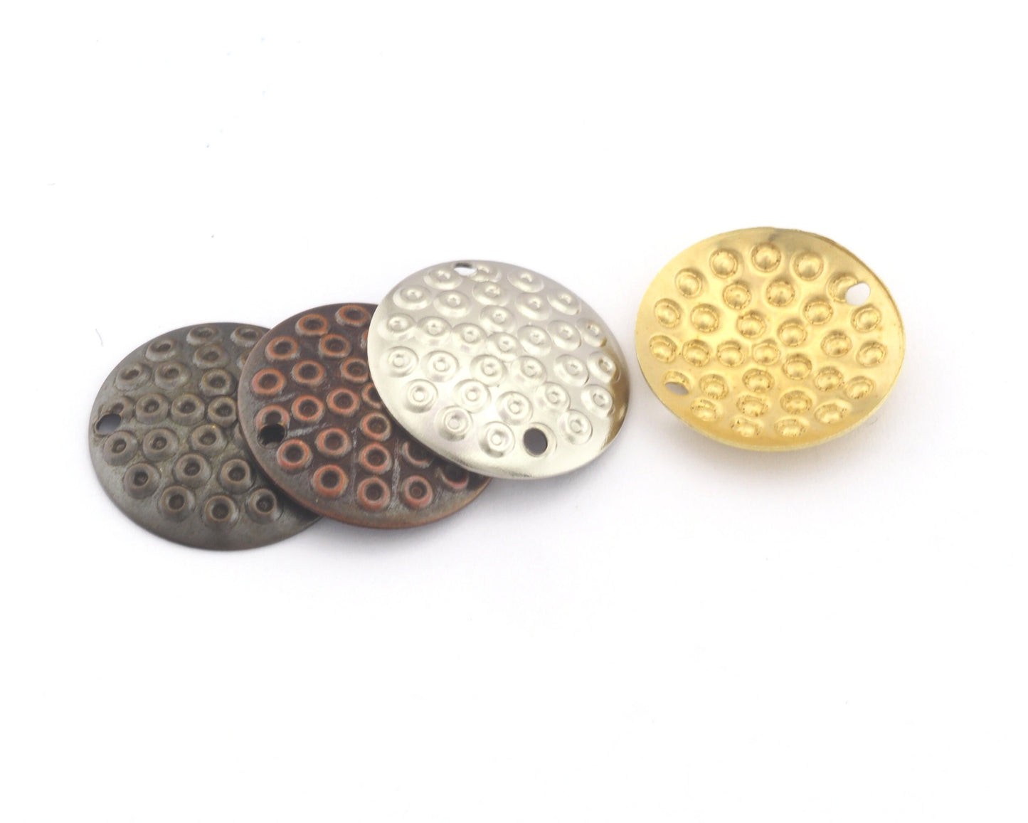 Dome 16mm brass cambered circle tag 2 hole,connector, textured charms ,findings 142-90