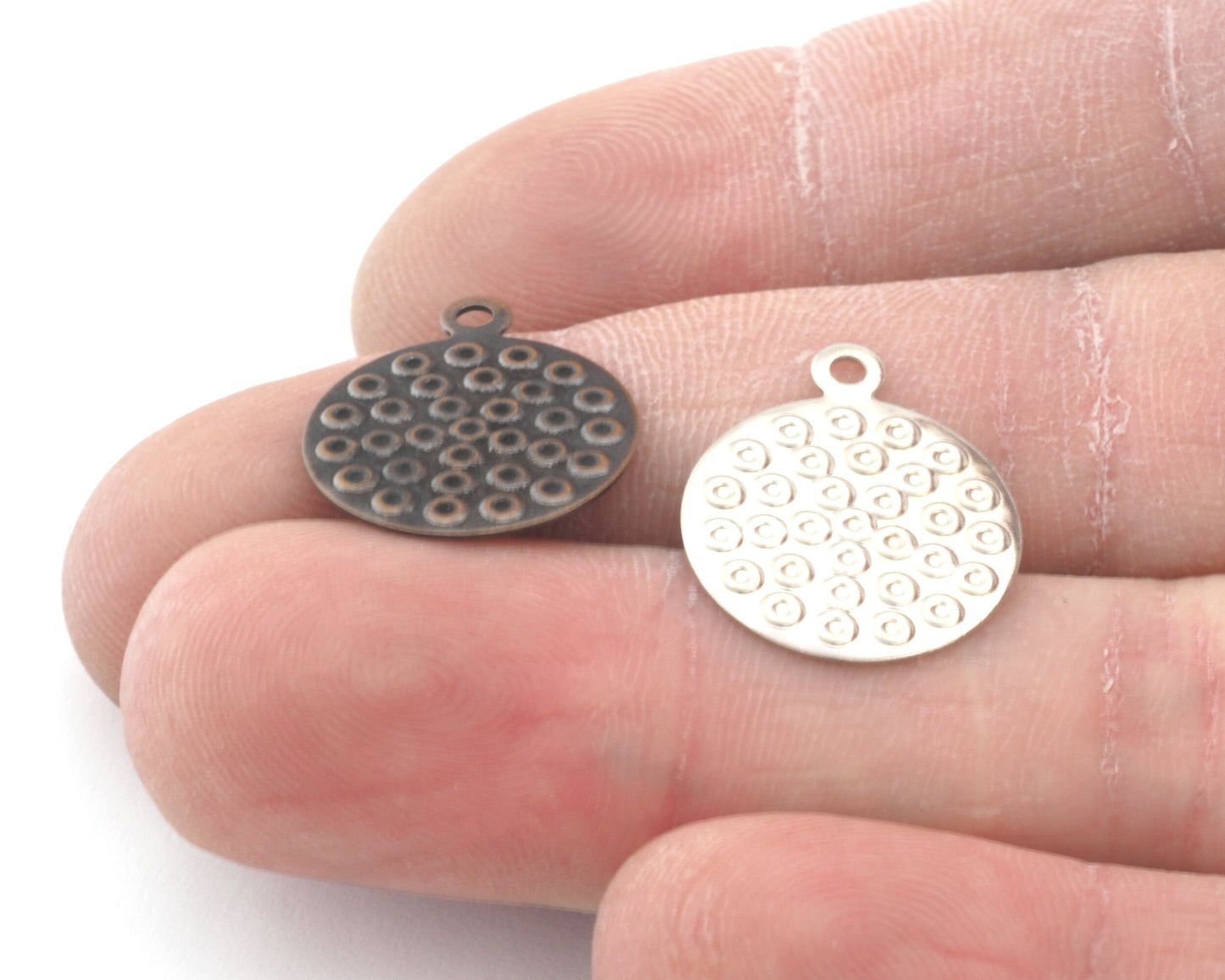 Dome 16mm Antique Copper plated brass Flat circle tag 1 hole textured charms ,findings 142-90