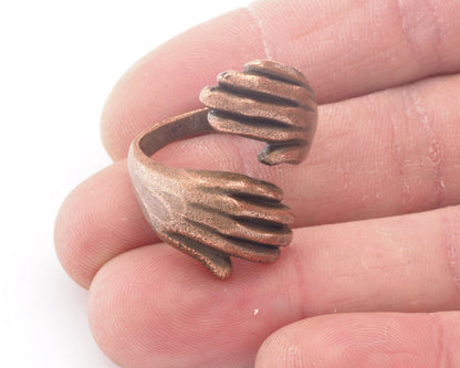 Hands Statement Adjustable Ring Antique Copper plated brass (18mm 8US - 9US inner size) Oz4007