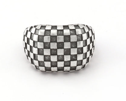 Checker Chess Squares Signet Adjustable Ring Raw Brass - Antique silver - Shiny silver - Shiny gold Plated (10US - 12US inner size) 4742