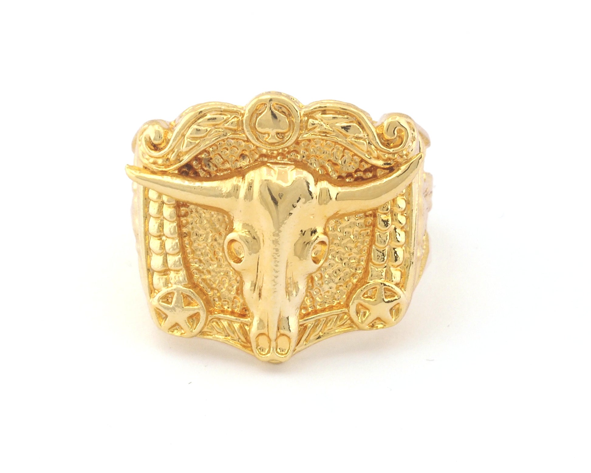 Bull Skull Western Signet Adjustable Ring Raw Brass - Antique silver - Shiny silver - Shiny gold Plated (10US - 12US inner size) 4717