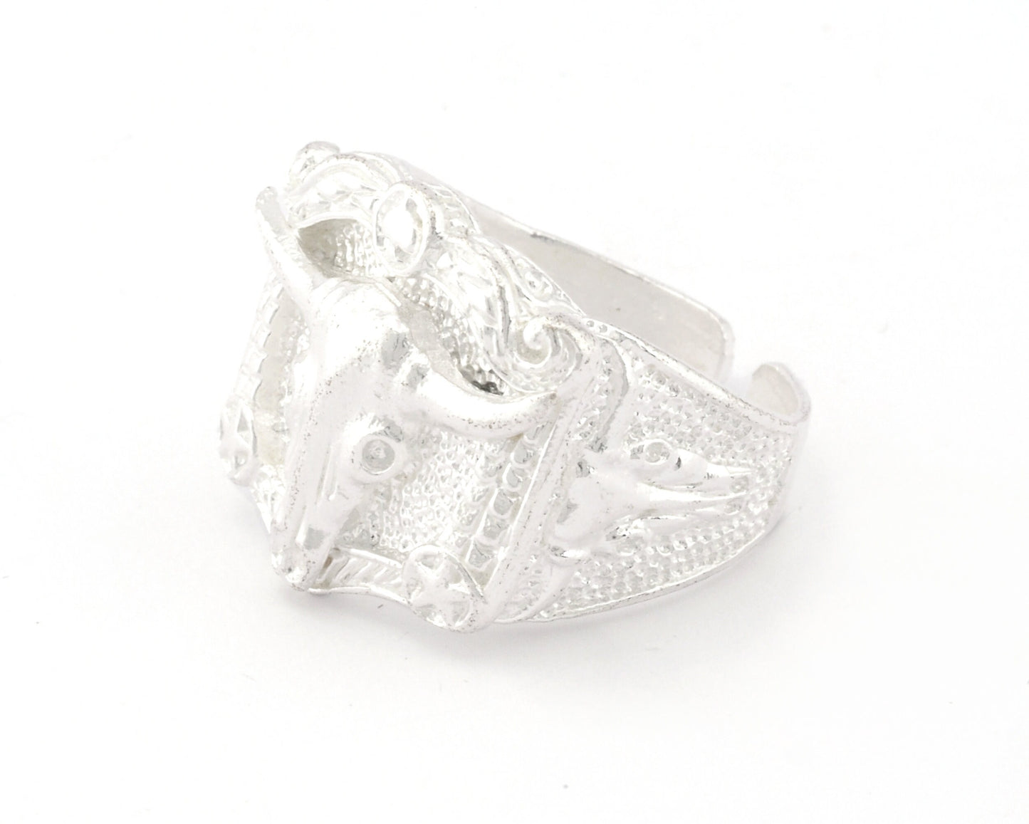 Bull Skull Western Signet Adjustable Ring Raw Brass - Antique silver - Shiny silver - Shiny gold Plated (10US - 12US inner size) 4717