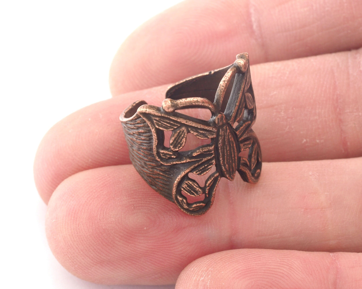 Butterfly Adjustable Ring Antique Copper Plated Brass (17.5mm 7US inner size) OZ1829