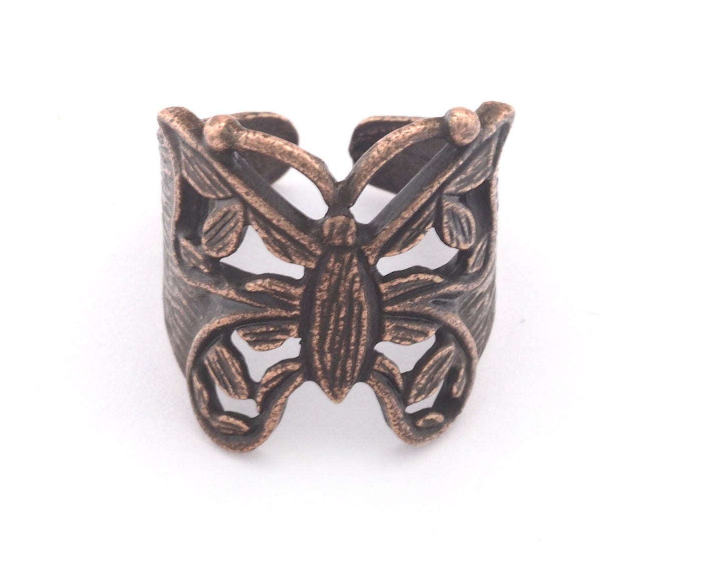 Butterfly Adjustable Ring Antique Copper Plated Brass (17.5mm 7US inner size) OZ1829