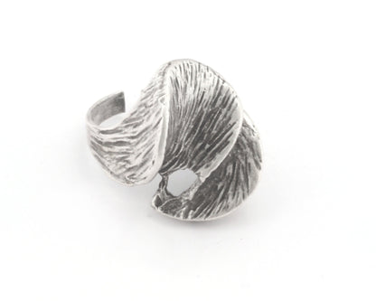 Wavy Leaf flower Ring Raw brass, Antique Silver, Shiny silver, Shiny gold plated (17.5mm 7US inner size) 4393