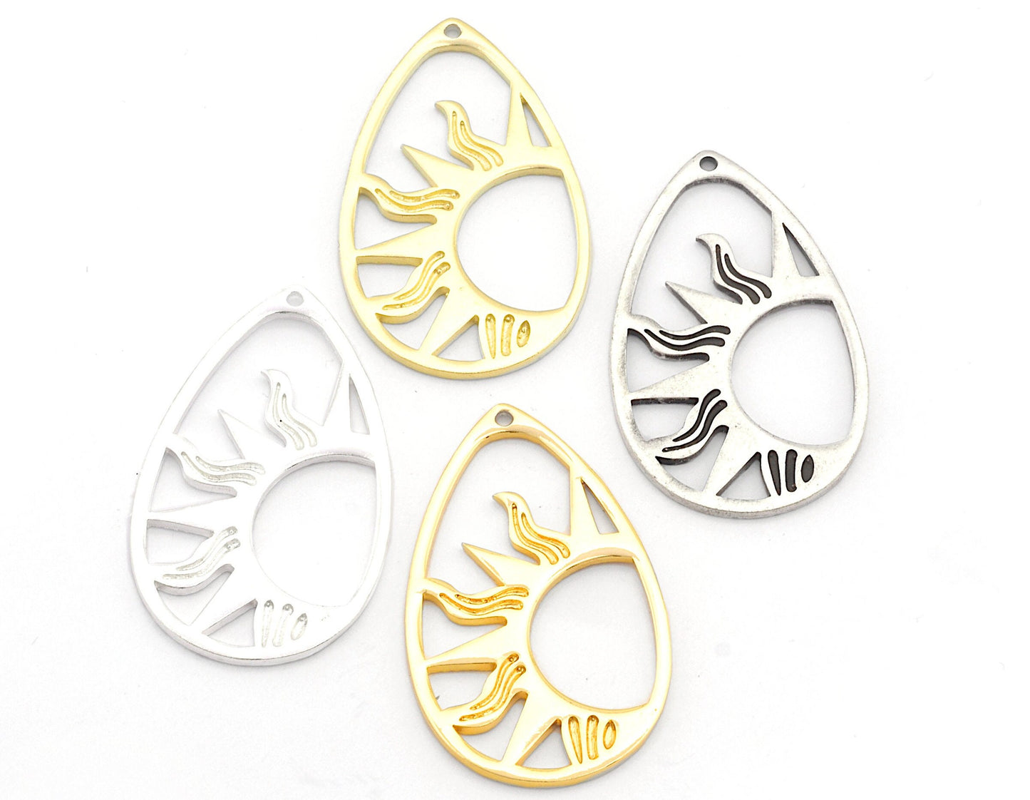 Drop Sun Charms Pendant Raw Brass - Shiny Silver - Antique silver - Shiny gold Plated 41x25x1.5mm Charms OZ4720-400