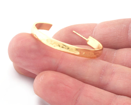 Hoop round earrings stud base Shiny gold tone lacquer plated brass round earring Posts, 35mm OZ4270