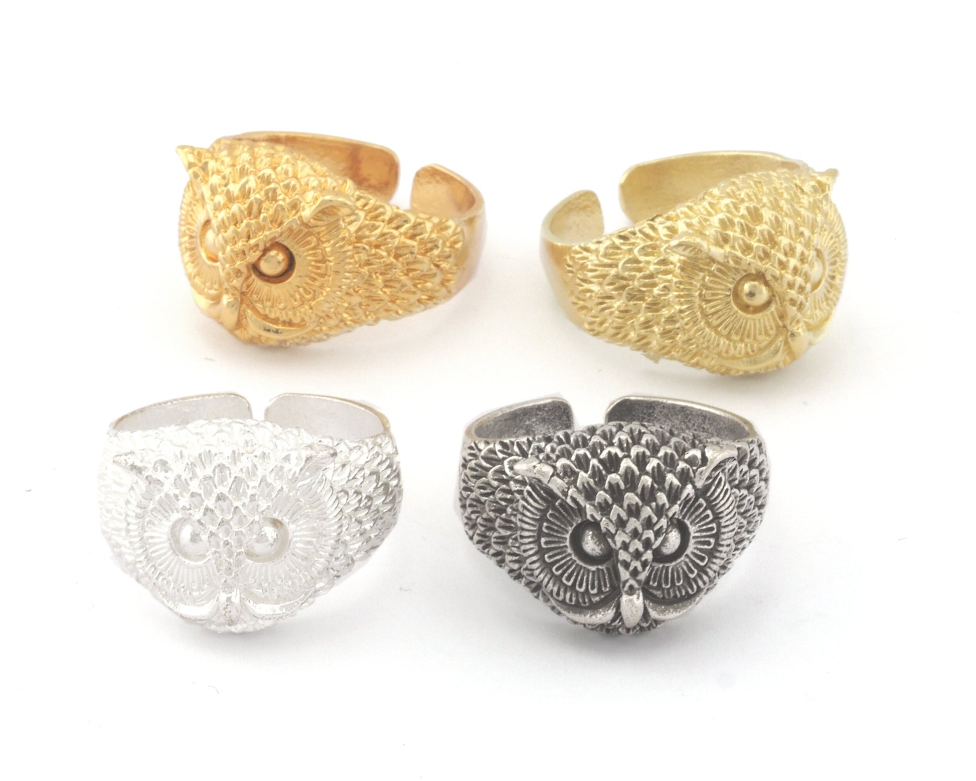 Owl Bird Animal Adjustable Ring Raw Brass - Antique silver - Shiny silver - Shiny gold Plated (9US - 12US inner size) 4733