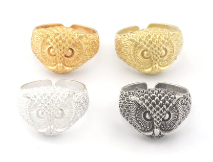 Owl Bird Animal Adjustable Ring Raw Brass - Antique silver - Shiny silver - Shiny gold Plated (9US - 12US inner size) 4733