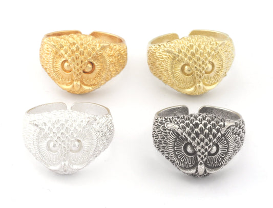Owl Bird Animal Adjustable Ring Raw Brass - Antique silver - Shiny silver - Shiny gold Plated (9US - 12US inner size) 4733