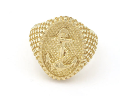 Anchor Nautical Signet Adjustable Ring Raw Brass - Antique silver - Shiny silver - Shiny gold Plated (9US - 12US inner size) 4735