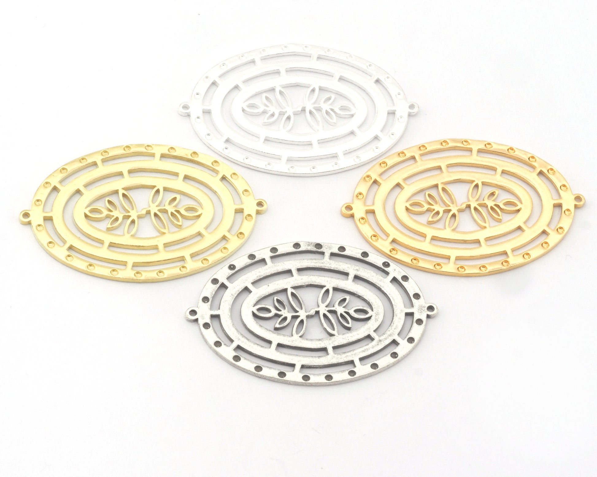 Flower Branch Oval Connector Charms Pendant Brass 53x35mm 1.5mm thickness Raw Brass - Shiny Gold - Shiny silver - Antique Silver OZ4730-900