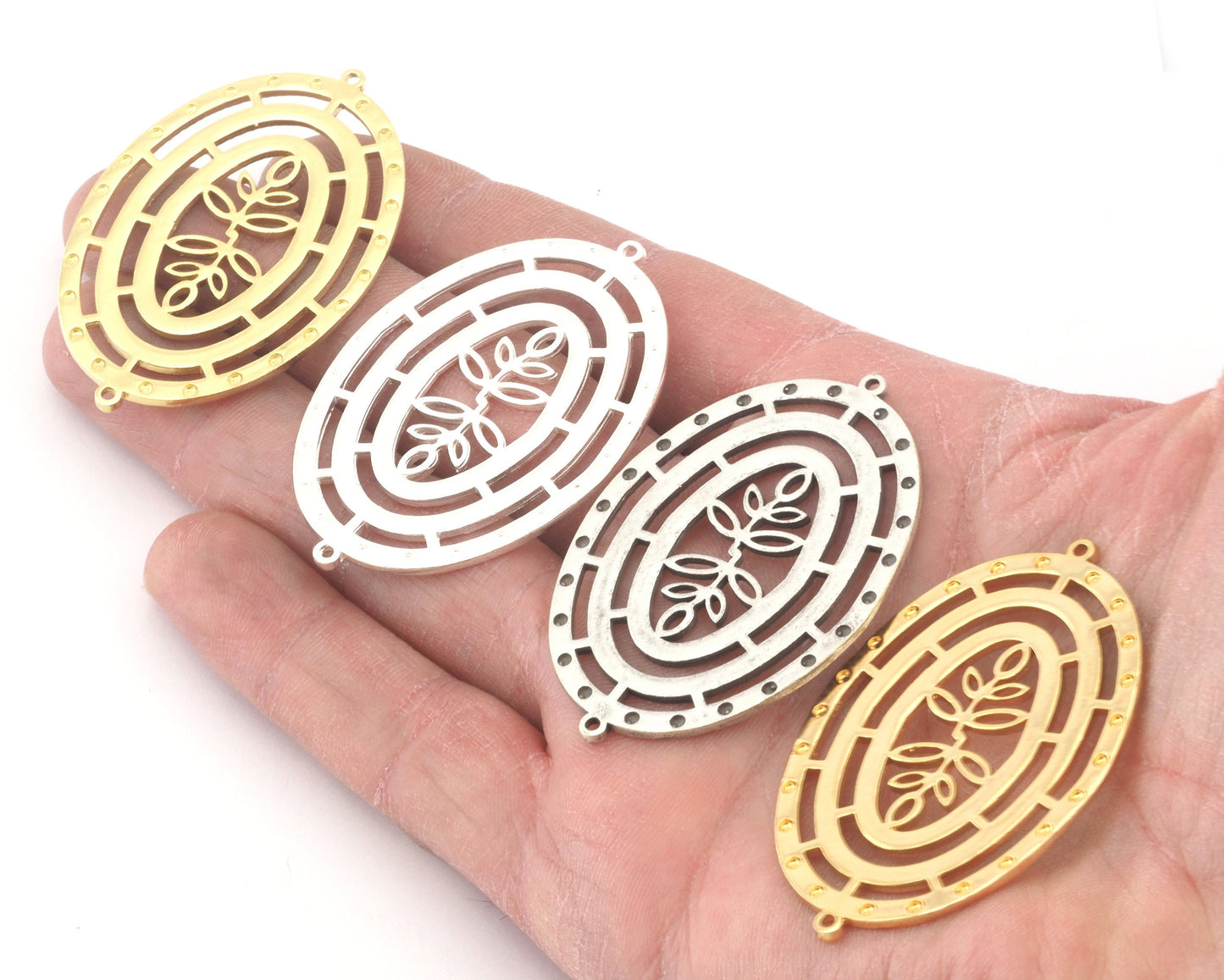 Flower Branch Oval Connector Charms Pendant Brass 53x35mm 1.5mm thickness Raw Brass - Shiny Gold - Shiny silver - Antique Silver OZ4730-900