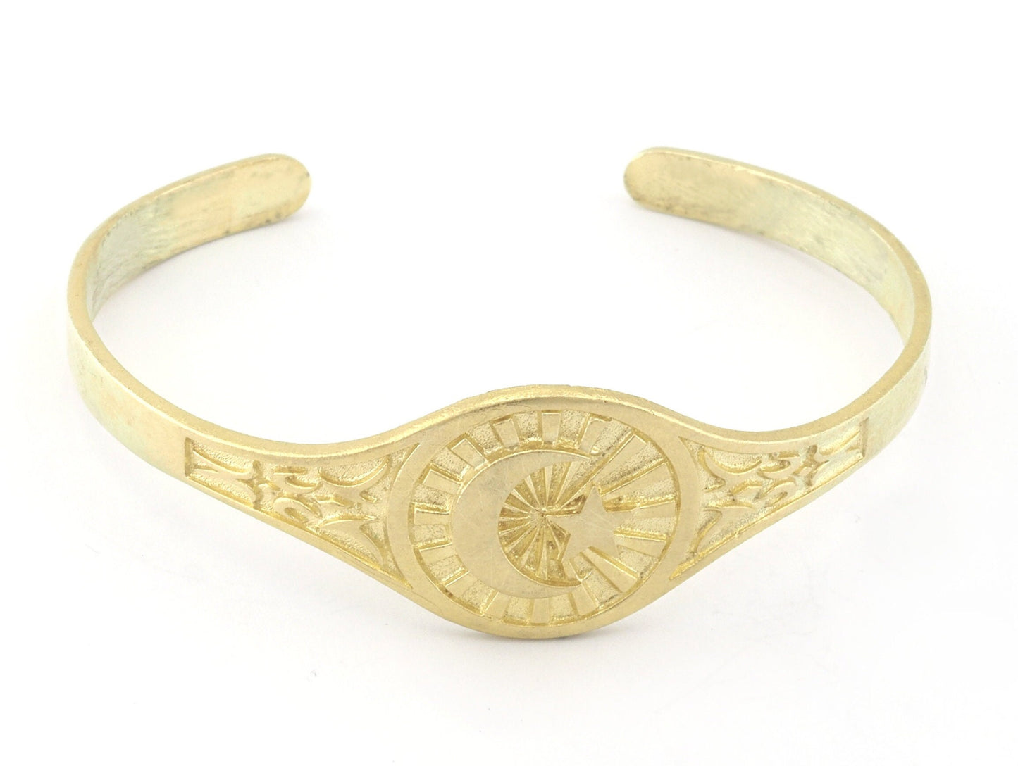 Crescent Moon Star Bracelet Raw Brass (50 - 62 mm inner size - Adjustable ) OZ4749