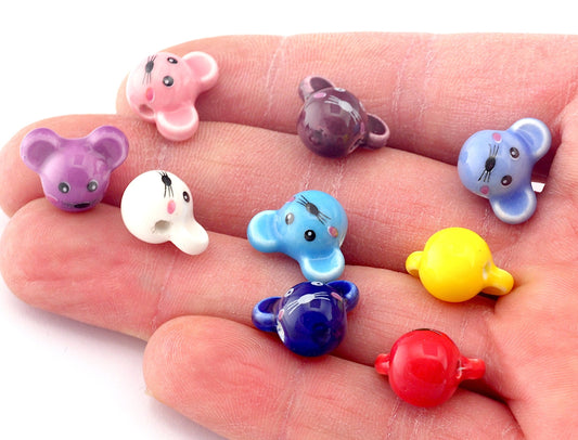 Porcelain Ceramic Colorful Mouse Charms Beads 15x12mm (hole 2mm) bab2 4987