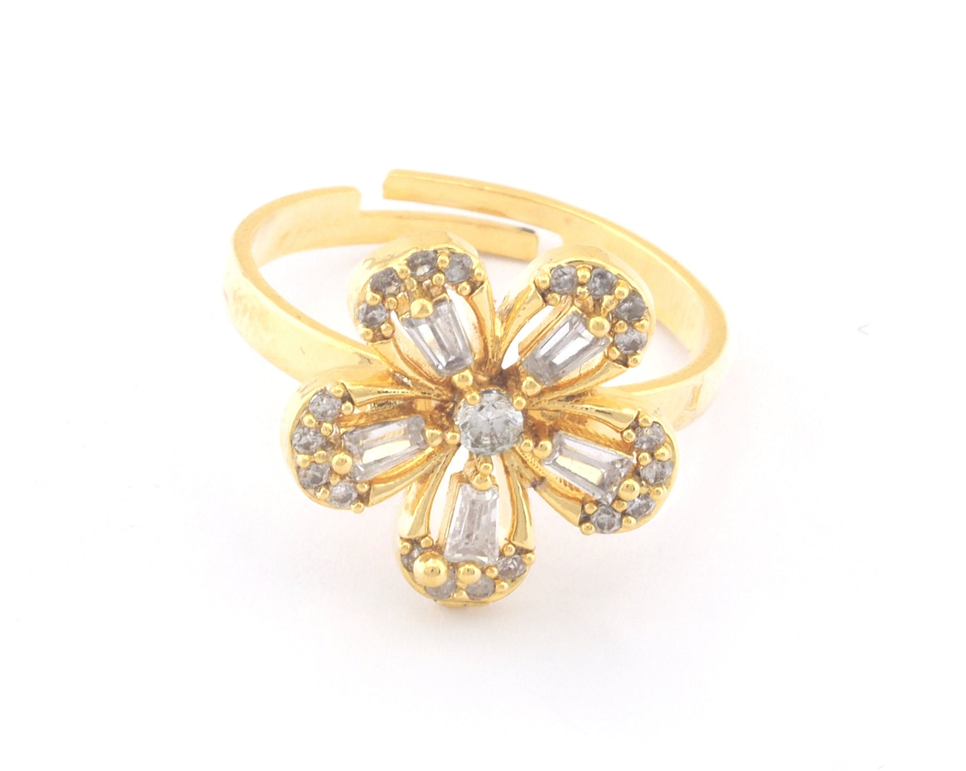 Flowers Gold Plated Brass Adjustable Ring Cubic Zircon Crystals Color (7US 9US inner size) OZ4758