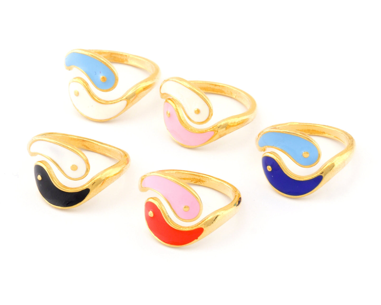 Yin Yang Opposites Enamel Colorful Rings Adjustable Gold Plated Brass ( 6US - 7US inner size) OZ3134