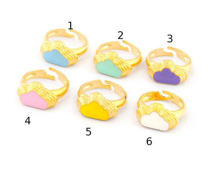 Clouds Enamel Colorful Rings Adjustable Gold Plated Brass (5US - 6US inner size) OZ3134