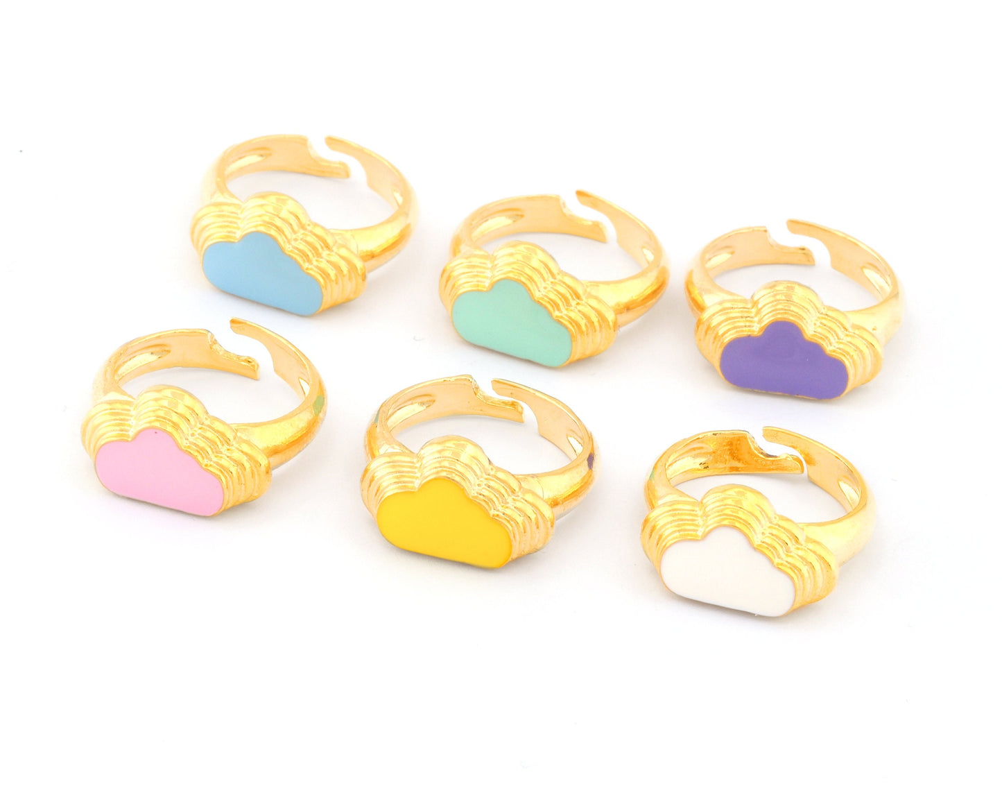 Clouds Enamel Colorful Rings Adjustable Gold Plated Brass (5US - 6US inner size) OZ3134