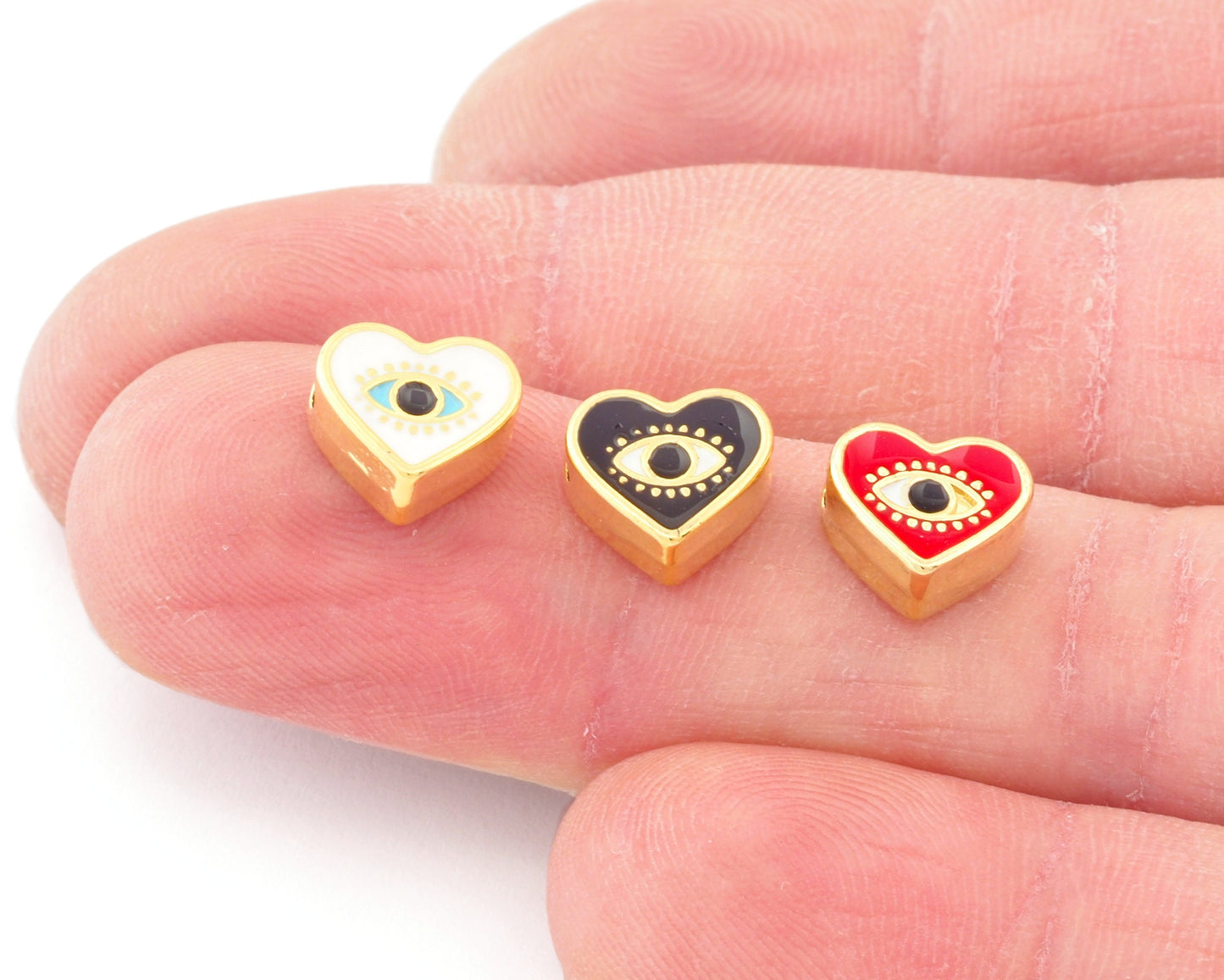 Heart Eye Beads Charms Enamel Filled Charms Gold Plated 9mm findings 3134