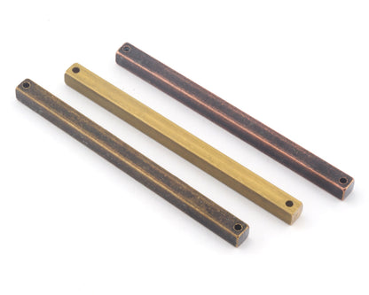 Raw brass bar connector 5x75mm 3/16"x3" square stamping square rod industrial (2mm 5/64" 12 gauge hole ) sbl575- C5/C10
